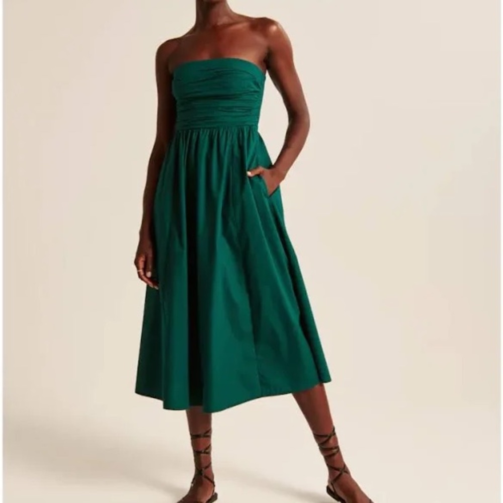 Abercrombie & Fitch Strapless Green Midi Dress